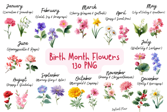 Download Birth Month Flowers Clipart Bundle - Month flowers Collection