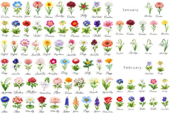 Download 134 Watercolor Birth Month Flowers PNG - Month flowers Collection