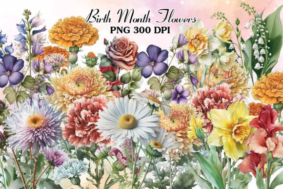 Download Birth Month Flowers Sublimation Clipart - Month flowers Collection