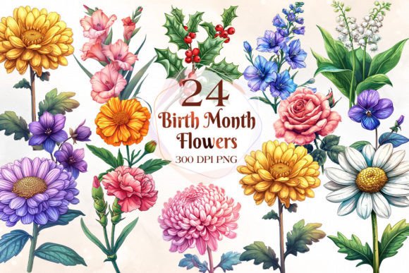 Download Birth Month Flowers Sublimation Clipart - Month flowers Collection