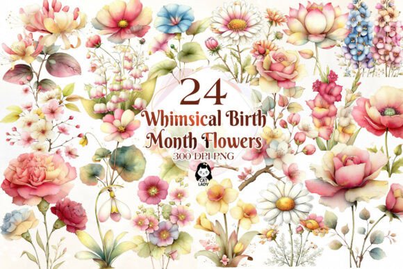 Download Whimsical Birth Month Flowers Clipart - Month flowers Collection