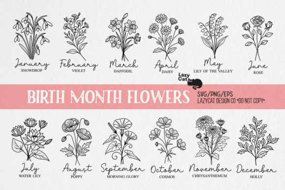 Download Birth Month Flowers Line Art SVG Bundle - Month flowers Collection