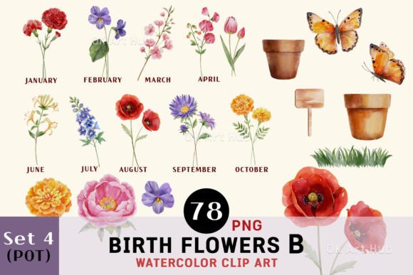 Download Birth Month Flowers &amp; Pots - Month flowers Collection