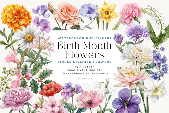 Download Single Stem Birth Month Flowers Cliparts - Month flowers Collection