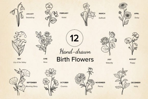 Download 12 X Birth Month Flowers Vector SVG, EPS - Month flowers Collection